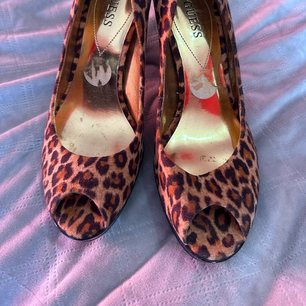 Guess Leopard Print Platform Pumps - Statement He… - image 1
